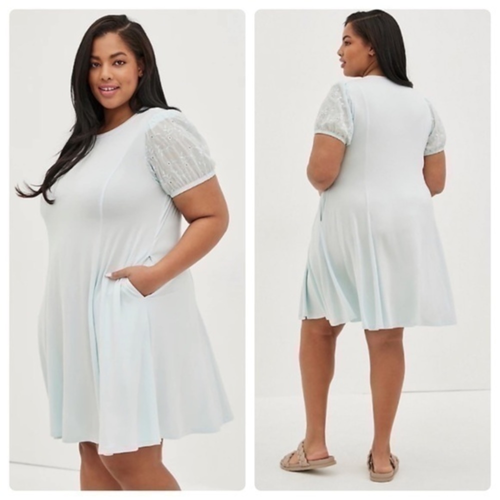 NWT Torrid Super Soft Blue Puff Sleeve Fit & Flare Pocketed Dress 1X 14 16 JJ22
